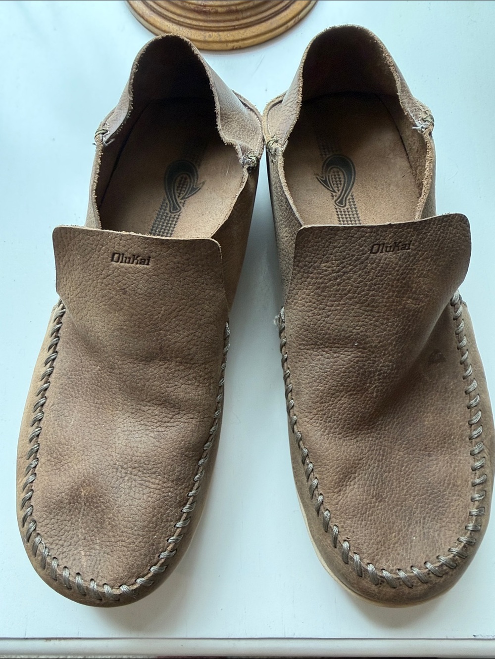 OluKai Moloā Leather Slip-On Shoes Men's Brown